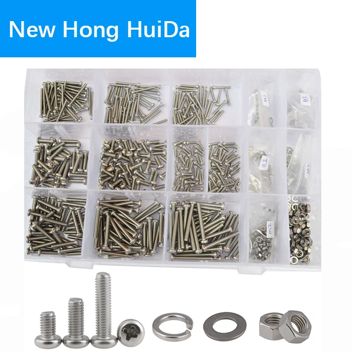 

M2 M3 Pan Head Machine Screw Phillips Cross Round Metric Bolts Nuts Flat Lock Washer Assortment Kit 304Stainless Steel,800Pcs