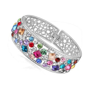 

New arrival crystal bracelet white gold color wide bangle Colorful Geometric Hollow Statement Cuff Bangle Bracelets for women