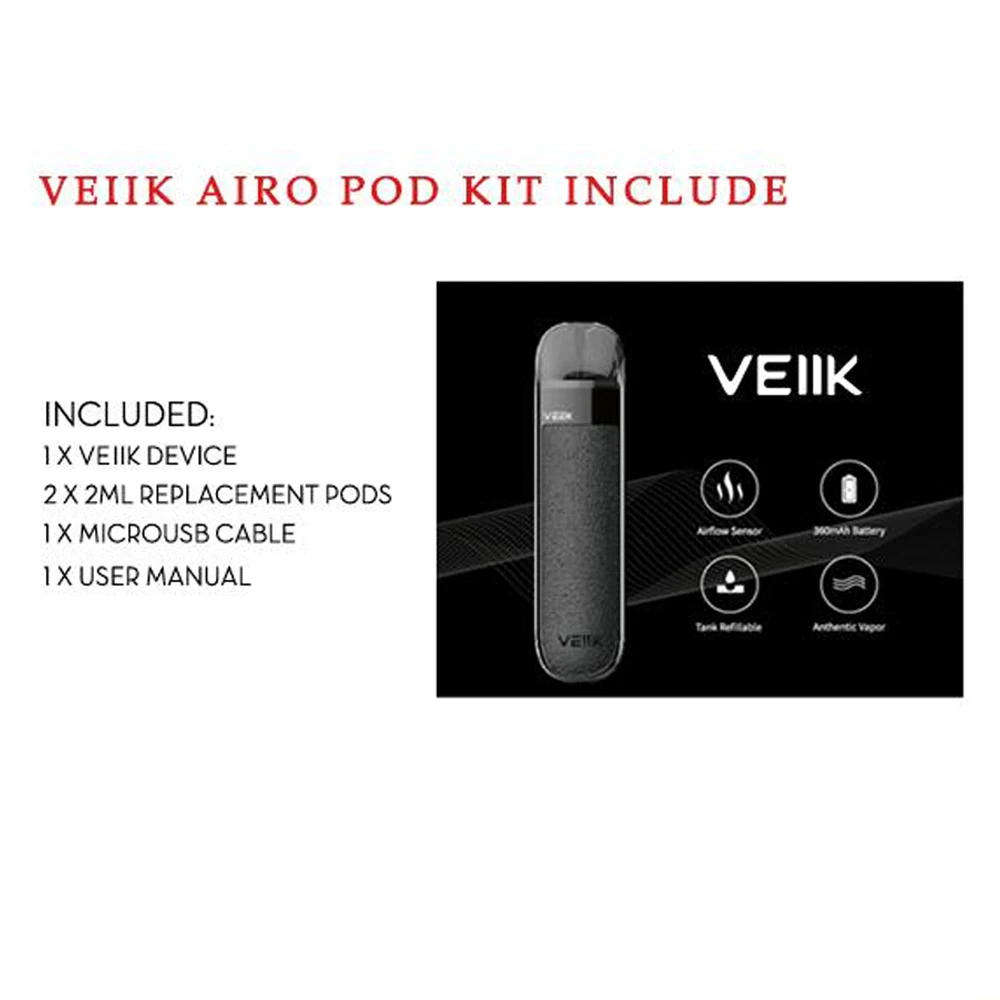 2 шт./лот электронная сигарета Vape Kit VEIIK Airo Pod Starter kit с батареей 360 мАч и мл