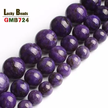 

High Quality Natural Stone Purple Amethysts Purple Charoite Round Loose Beads 15" Strand 6 8 10MM Pick Size
