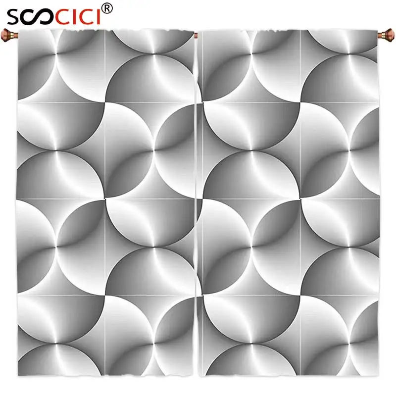 

Window Curtains Treatments 2 Panels,Black and White Half Toned Abstract Circles Wavy Lines Modern Technology Themed Tile Grey