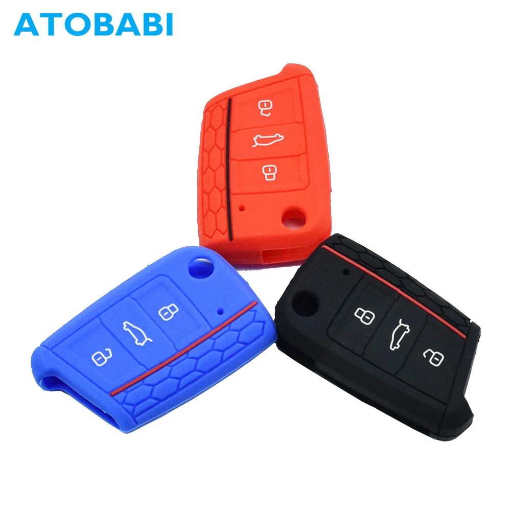 

Silicone Car Key Case 3BTN Remote Cover For VW Volkswagen Golf 7 Skoda Octavia Scout Kodiaq Karoq A7 SEAT Keychain Protector Bag