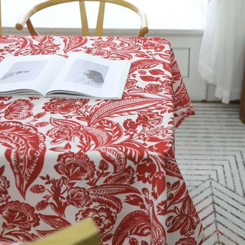 European Style Tablecloth Waterproof Baroque Perris Style Printing Red Blue Tablecloth For Home Kitchen Table Decoration