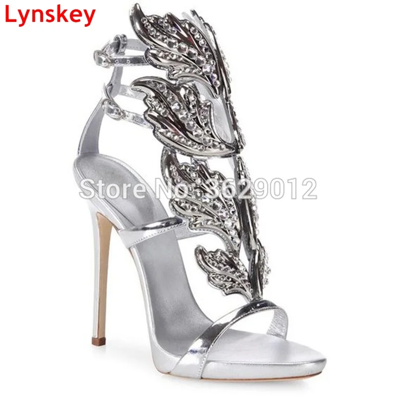 

Lynskey Hot sell women high heel sandals crystal leaf flame gladiator sandal shoes party dress shoe woman open toe high heels