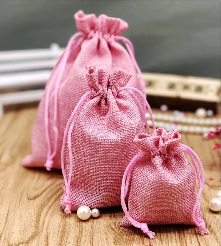 

Pink Flax jewelry Gift Bag 8x10cm 9x12cm 10x15cm 13x17cm pack of 50 Party Candy Jute Linen Pouch