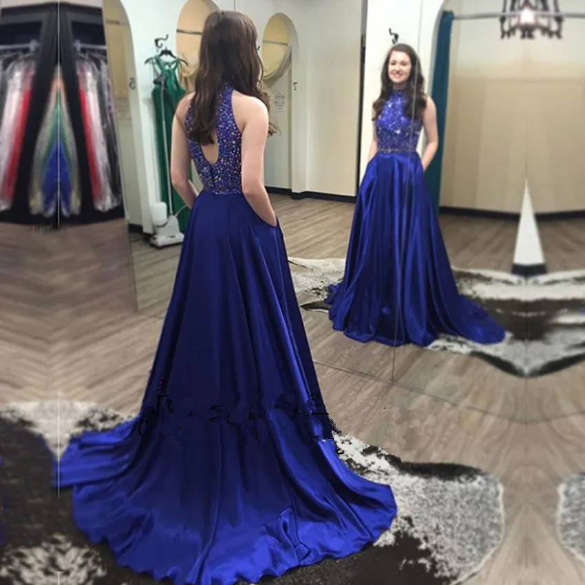 Azul real Vestidos de Baile 2017 Cabestro Fuera Del Hombro Piso Longitud  Con Cuentas de Graduación Partido Larga Vestidos De Novia|prom dresses  2017|royal blue promroyal blue prom dresses - AliExpress