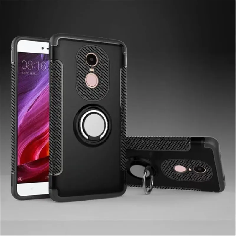 

Anti-knock Soft Silicone PC Back Cover Cases For Xiaomi Redmi Note 4X Mobile Phone Case With Ring Bracket