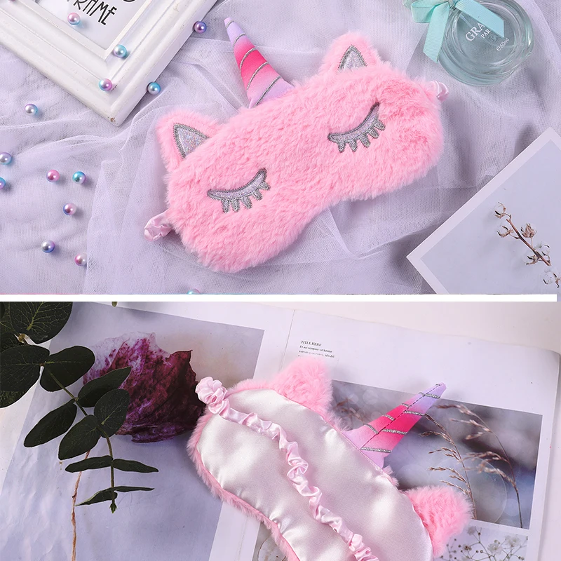 New 1pc Unicorn Eye Mask Sleep Cute Plush Eye Mask Cover Shade Eyeshade Mask Travel Suitable For Travel Home Party Gifts