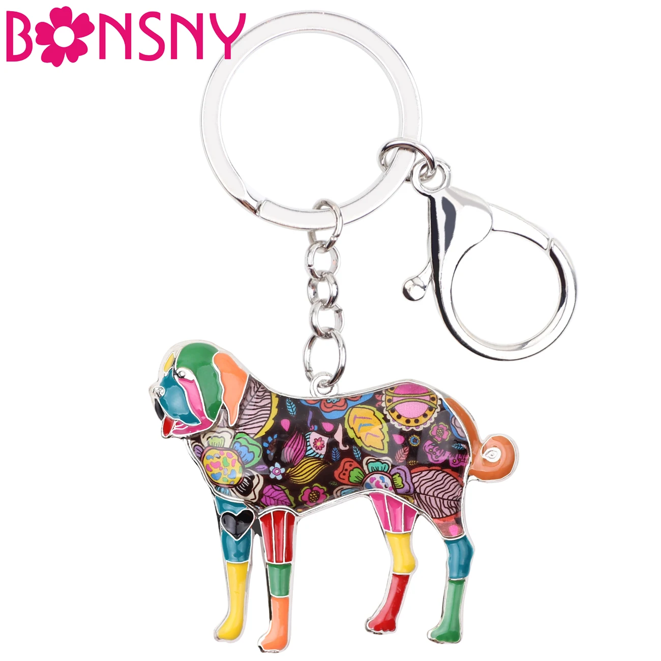 Bonsny эмалированный брелок Saint Bernard Dog женский для сумки ключей мужской
