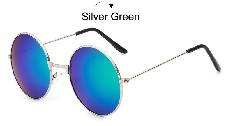 Модный круглый металлический каркас солнцезащитные очки Для мужчин Для женщин телефона в ретро стиле с изображением принца зеркало Круглые Солнцезащитные очки для женщин с разноцветными шнурками-Цвета опционально - Цвет линз: Silver Green