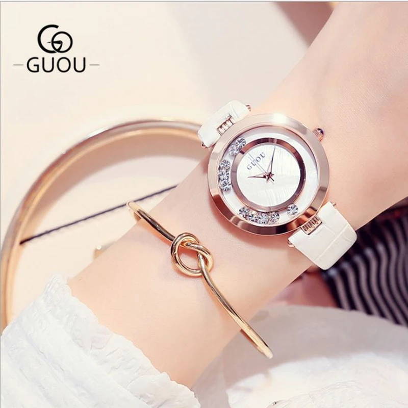 Женские Часы GUOU Montre Femme роскошные женские часы со стразами браслет из натуральной кожи часы bayan kol saati