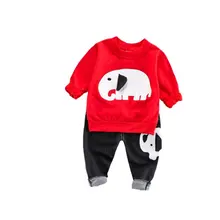 2Pcs Children's Set Boys Clothing Kids Cartoon Elephant Print Cotton Sweatshirt Tops Denim Pants Boys Sets 2Pcs Children's Set Boys Clothing Kids Cartoon Elephant Print Cotton Sweatshirt Tops Denim Pants Boys Sets