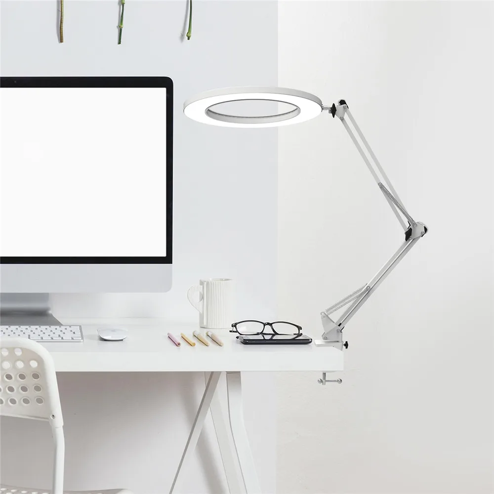 7W Metal LED Swing Arm Desk Lamp with clampLED Ring Light Stepless Dimming3Color Temperature Archit - 32933334725