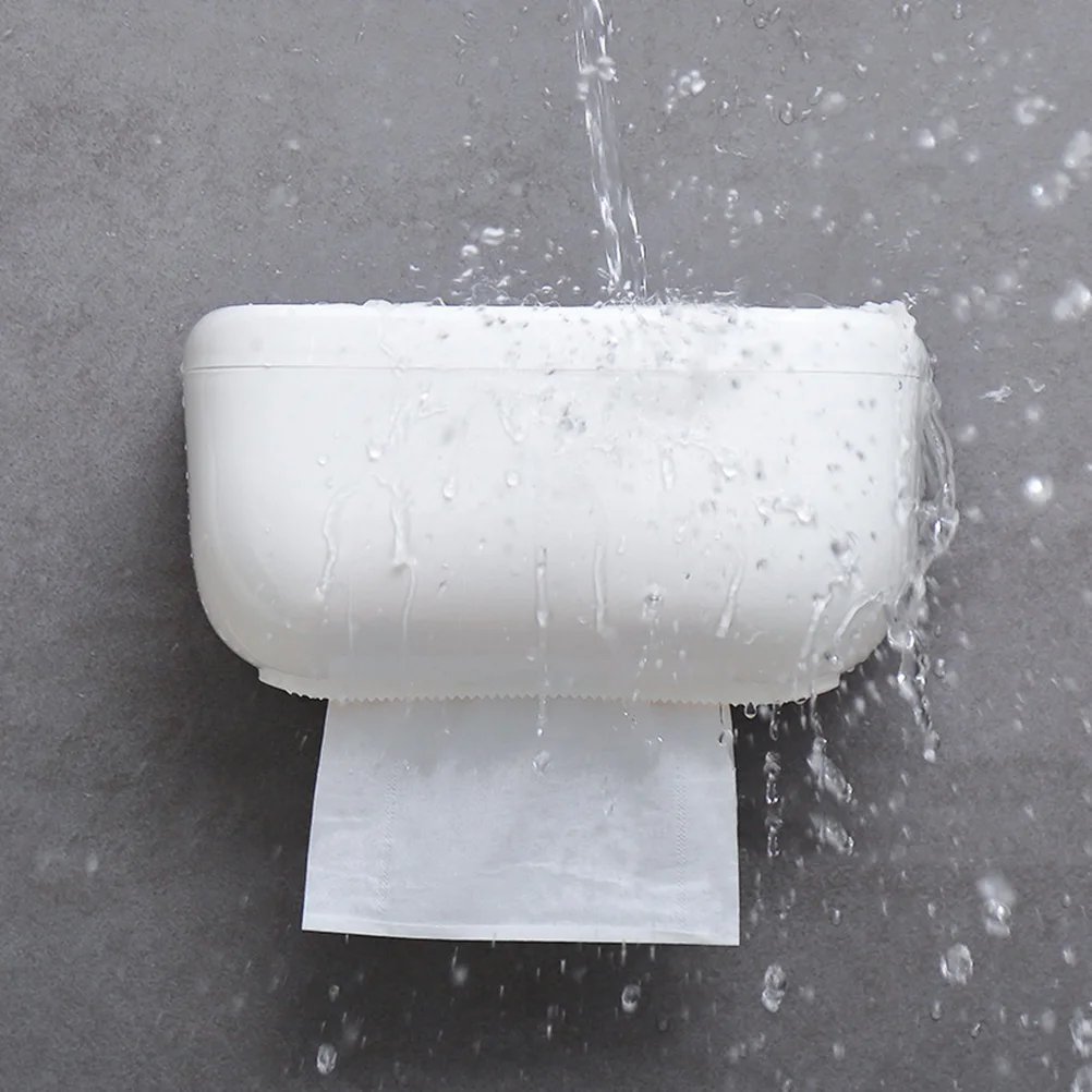 

1 PC No Drilling Toilet Paper Holder Self-Adhesive Tissue Box Practical Sundries Storage Rack For Bathroom Bedroom (White)