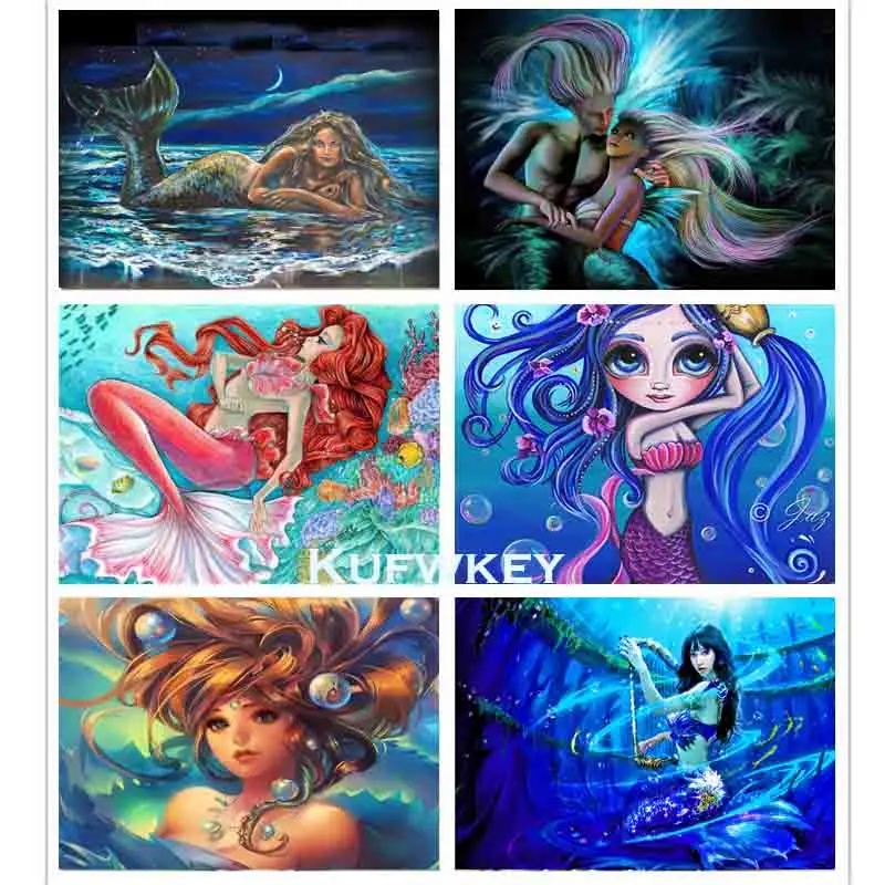 

diamond painting 5d fantasy Mermaid Diamond Embroidery fairy girl 3d Picture Mosaic Diamond images Cross Stitch round Kufwkey