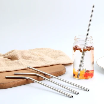 

8.5inch Drinking Straws for 20oz Cups Bend & Straight Stainless Steel Straw for Beer Fruit Juice Drink