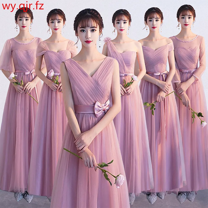 

ASN58#V-neck Bow Pale Mauve Lace up Bridesmaid Dresses Long Wedding Party Dress Prom Gown Wholesale Cheap women's clothing China