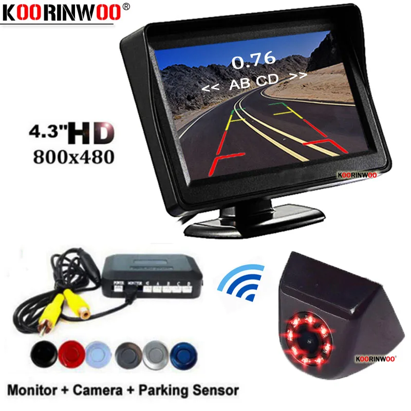 

Koorinwoo Dual Ultrasonic Wireless parking sensor Rear camera Car Parkronics Backlight Display TFT LCD Radar Alarm car-detector