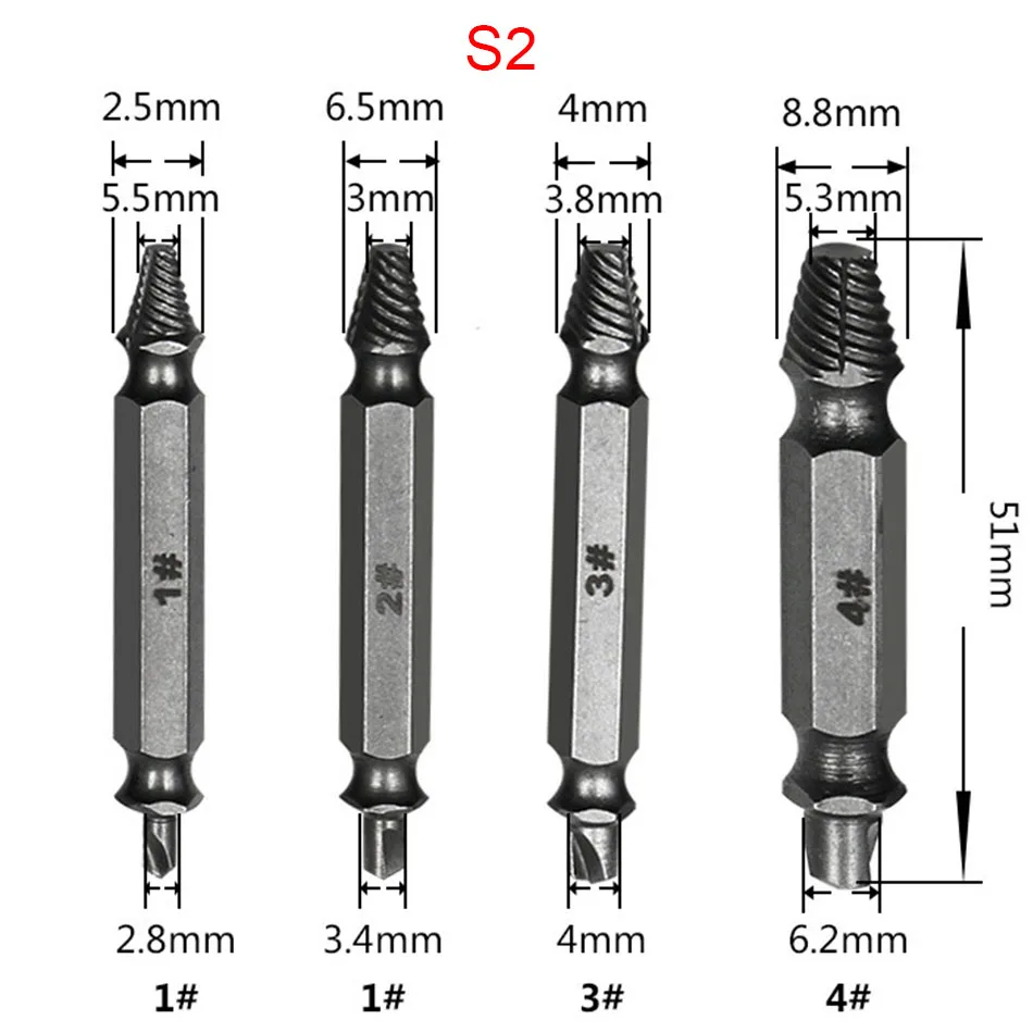 HSS 4341 sдвусторонний поврежденный шнековый экстрактор или сломанные головки поломки экстракторы экипажей деревянные болты для удаления экстракта сверла инструменты