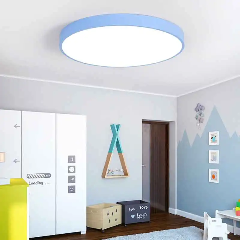 Светодиодный Macaron 11,8 дюймов 18 Вт 6000 К холодный белый круглый потолочный светильник, скандинавский плафон, лампа для спальни, гостиной, прихожей, кухни - Цвет корпуса: Синий