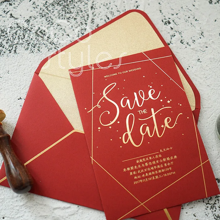  Cocostyles custom gold foiling shiny marble invitation card with shimmer liner envelope for star we - 32889464576