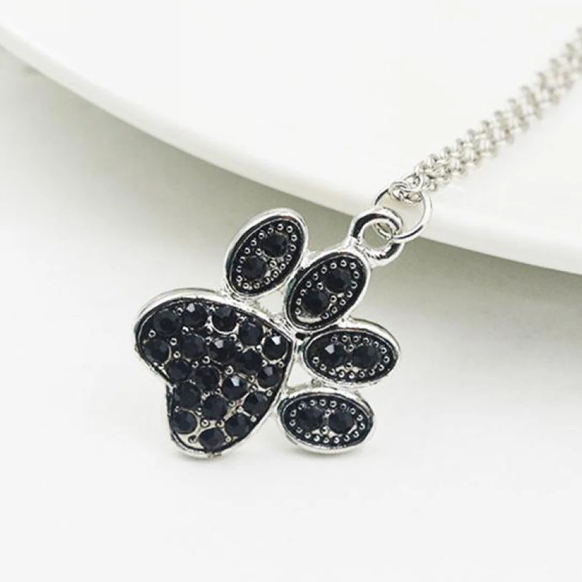 Fashion Rhinestone Chain Necklace Vintage Crystal  Dog Cat Paw Footprint Necklaces & Pendants For Women Jewelry Gift
