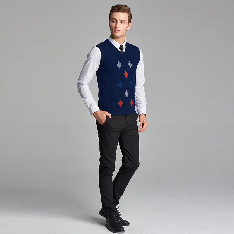 2016 New Design Mens Argyle Sleeveless Pullover Sweater V