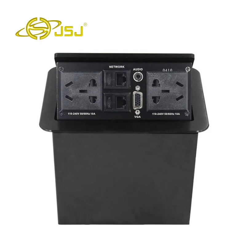 JSJ Multi function pneumatic pop up desktop socket desk RJ45 3 5 VGA multimedia microphone font