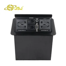 JSJ Multi function pneumatic pop up desktop socket desk RJ45 3 5 VGA multimedia microphone network