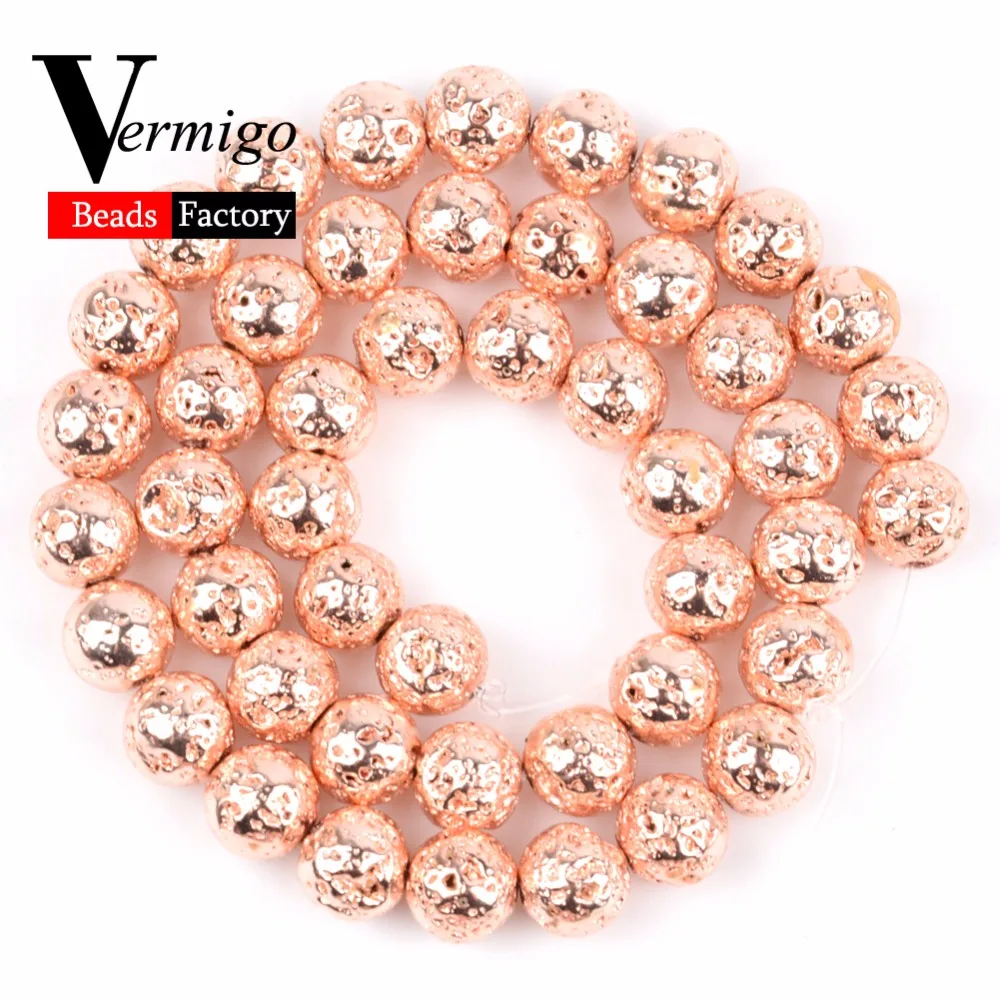 

Rose Gold Hematite Volcanic Lava Stone Beads For Beadwork Jewelry Making Natural Volcanic Stone Diy Bracelet Accessories 4-10mm
