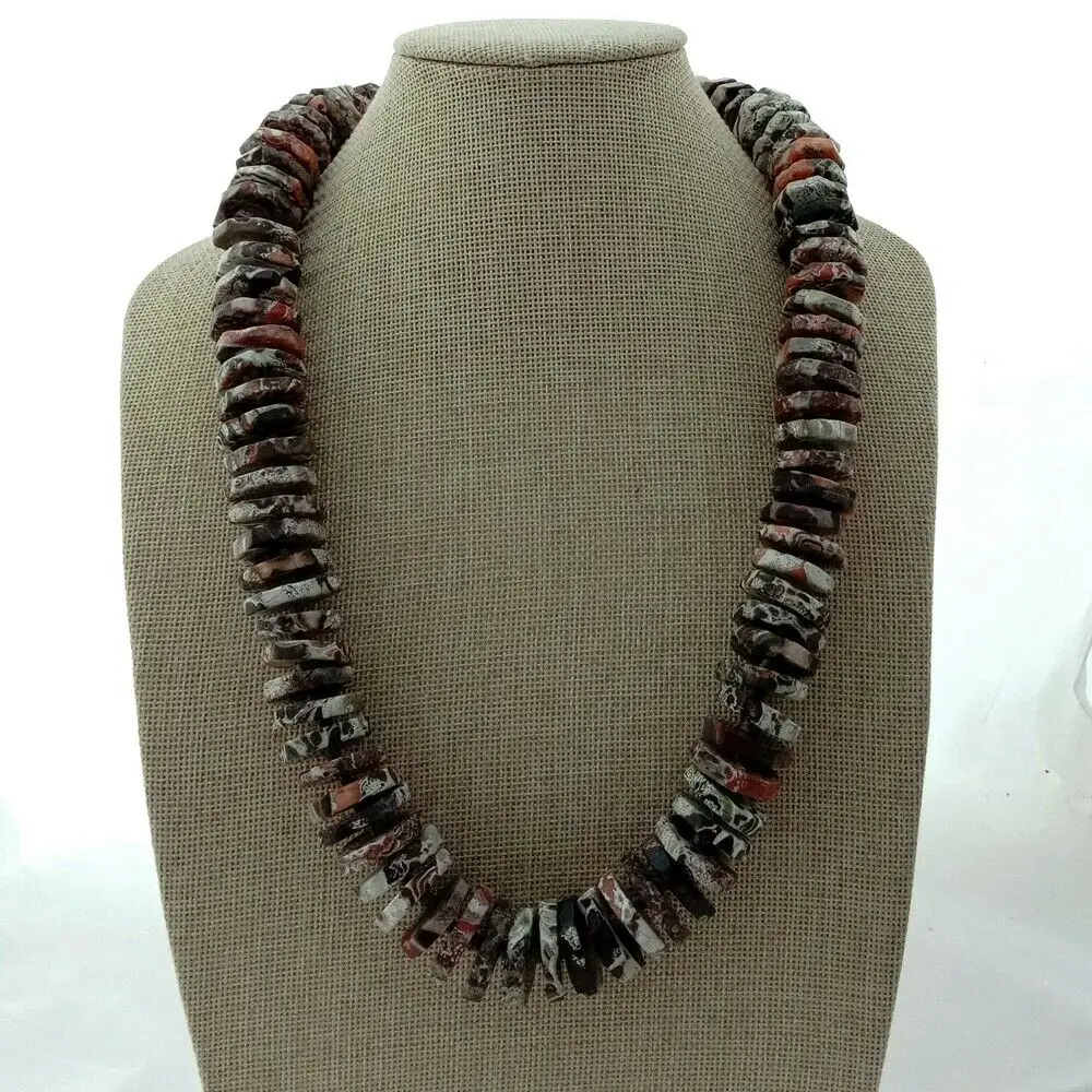 

27'' 5x21MM Natural Picture Stone Disc Necklace