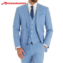 Abruzzomaster новые небесно-голубые мужские свадебные костюмы смокинги для жениха лучший мужской Жених Блейзер сделанный на заказ мужские костюмы, куртки+ брюки+ жилет