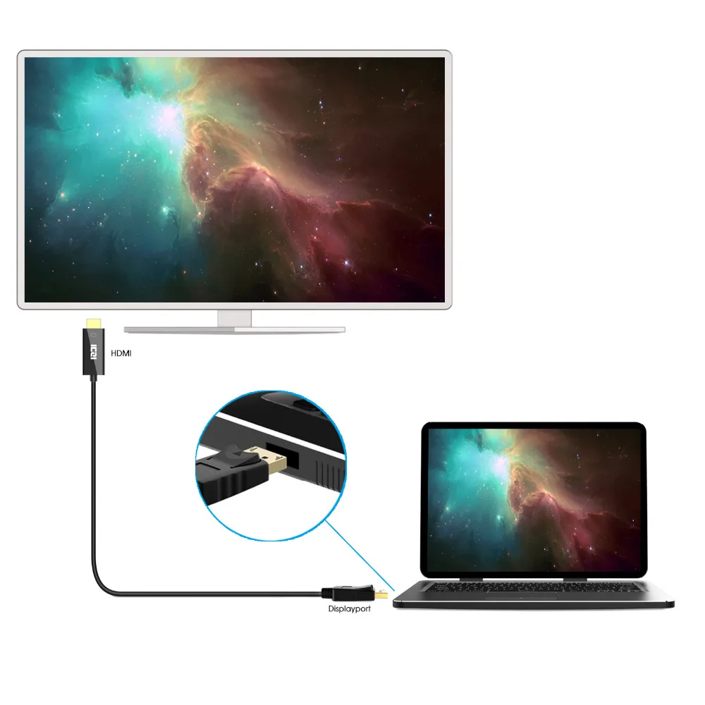 DP to HDMI, ICZI DisplayPort to HDMI Adapter Cable (Male to Male, Gold-Plated, 1080P) for Laptops, Display Devices and More DP to HDMI, ICZI DisplayPort to HDMI Adapter Cable (Male to Male, Gold-Plated, 1080P) for Laptops, Display Devices and More
