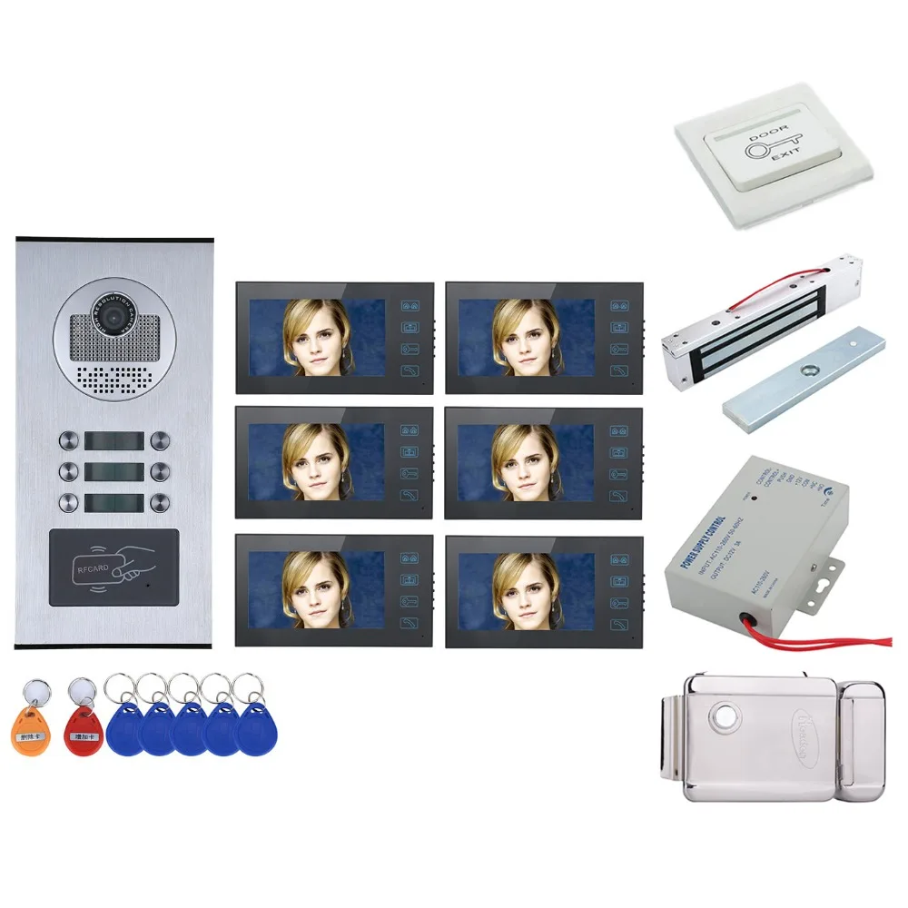 

Home set Touch Button 7" 3/4/5/6 Apartment/Family Video Door Phone Intercom System RFID IR-CUT HD 1000TVL Camera+Electric Lock