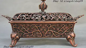 

Marked Chinese Copper Bronze Flowers Beast Head Statue Incense Burner Censer