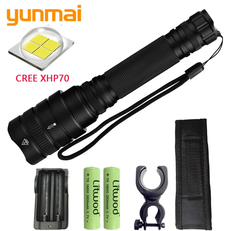 

Z20 yunmai Original CREE XHP70 32w 3200lm Powerful Tactical LED flashlight torch zoom lens 2pcs 18650 battery run time 10 hours