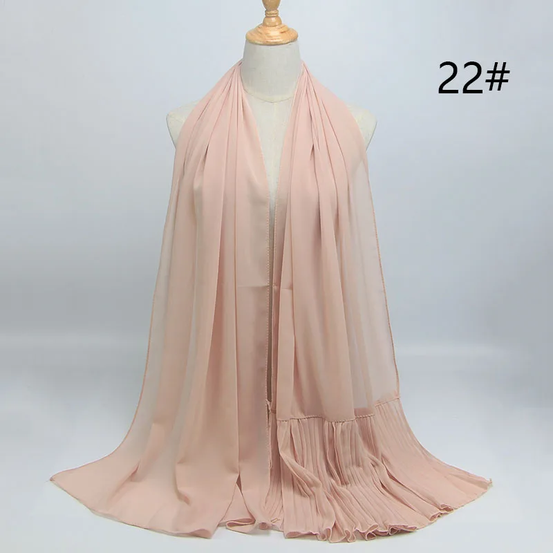 color 22 no pearl Длинный шарф в стиле пэчворк, популярный шифоновый шарф с пузырьками, хиджаб с жемчужной складкой, шарф с швом, мусульманские шарфы - Цвет: color 22 no pearl