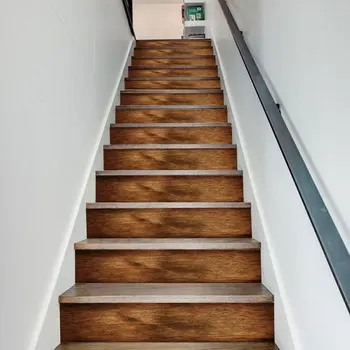 

6pcs/13pcs Creative Wood Grain Decoration Wall Stairs Stickers Staircase Mural Decals PVC DIY Self Adhesive Wallpaper Home Decor