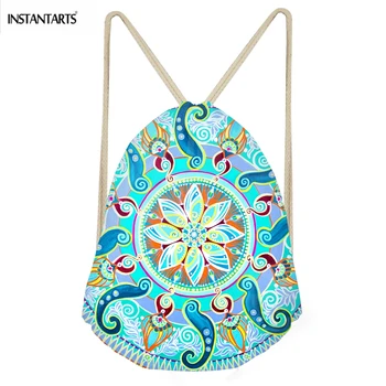 

INSTANTARTS Fashion Woman Drawstrings Bags Pretty Indian Mandala Print Female Backpacks Casual Softback Beach Storage Sack Bags