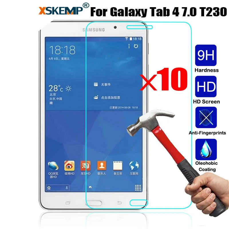 Xskemp 10 шт./лот 9 H Настоящее закаленное Стекло для Samsung Galaxy Tab 4 7.0 T230 T231 T235 против царапин HD Планшеты Экран протектор Плёнки