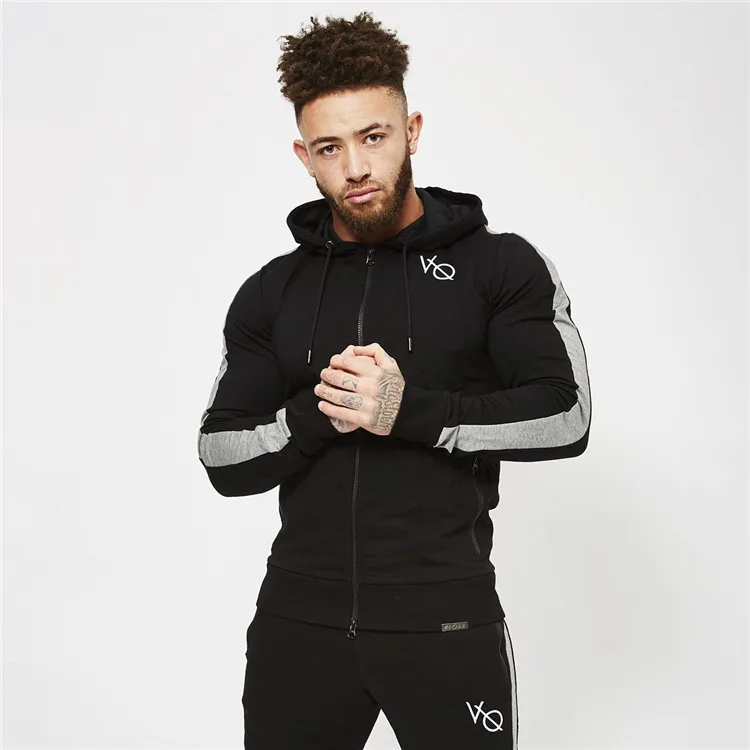 

Spring Men Sportswear Tracksuit Zip Up Hooded Jacket Sweatshirt+pants Male Running Jogger Exercise Workout Outfit Set Sport Suit