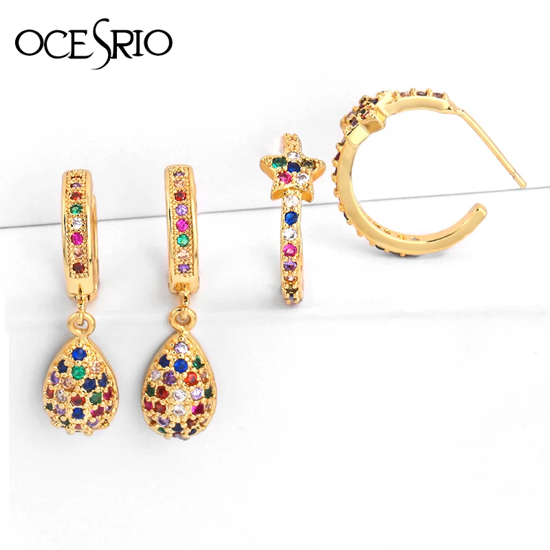 

OCESRIO 2019 Cubic Zirconia Gold Earrings Circle Micro Pave Stone Rainbow Earrings Studs Colorful Woman Girl Jewellery ers-q25