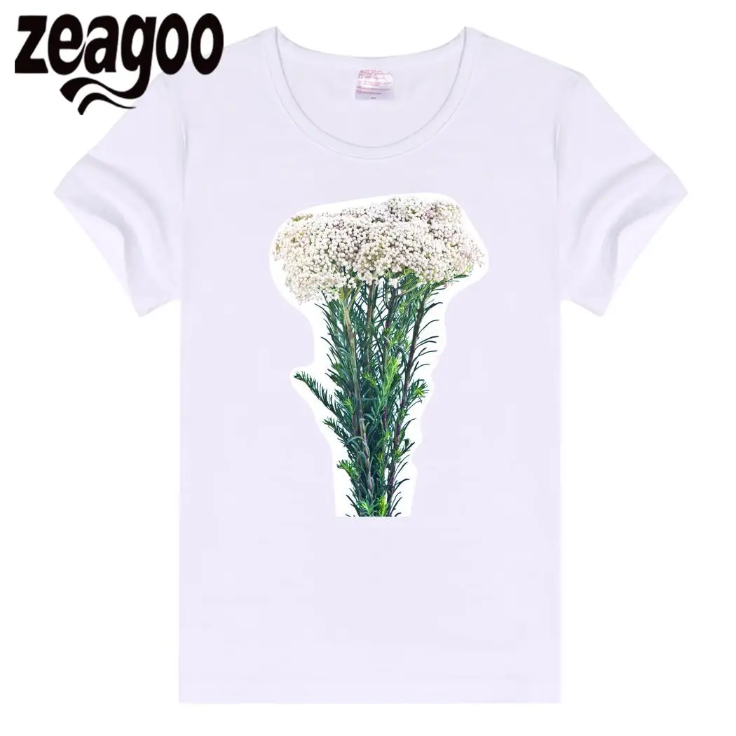 Zeagoo футболка Повседневное одноцветное Plain Crew Neck Slim Fit мягкий короткий рукав Для женщин белый flower261