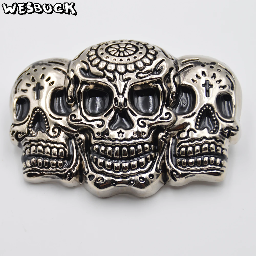 

WesBuck Brand Metal Three Skull Head Belt Buckle Accessories