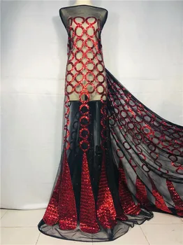 

Sequined Mesh Tulle Lace African Net Sequins Lace Fabrics High Quality Indian Lady Evening Dresses Mesh Lace Material black red