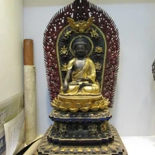 Песня voge gem S0668 3" Тибет Pure Bronze 24 К Золото Gild окрашены Шакьямуни Будда Амитабха Статуя