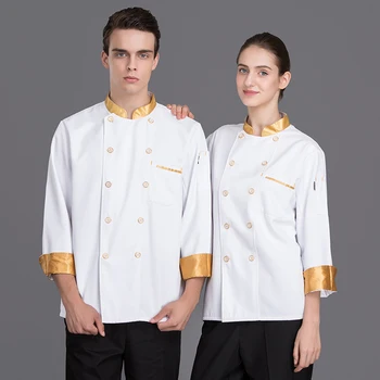 

White Double-breasted Barkey Accessories Chef's Jacket Long-Sleeved Uniform Hotel Restaurant Kitchen Men Women Workwear Overalls