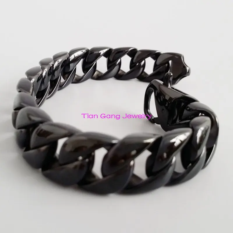 Классные мужские bling 15 мм 316L Нержавеющая сталь Снаряженная Кубинский браслет Jewelry черные туфли высокого качества тон браслет панк ювелирные изделия