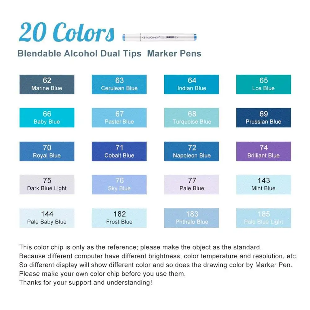 Набор маркеров с двойным наконечником океанского неба-перманентные эскизные ручки для рисования для взрослых и детей, манга, спиртовые маркеры, Набор для творчества - Цвет: 20 Color Ocean Sky