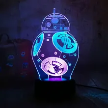 Звездные войны BB8 блеск 3D светодиодный RGB 7 смешанный двойной изменение цвета Ночной светильник пульт дистанционного управления настольная лампа Рождественский подарок спальня игрушки для декора дома